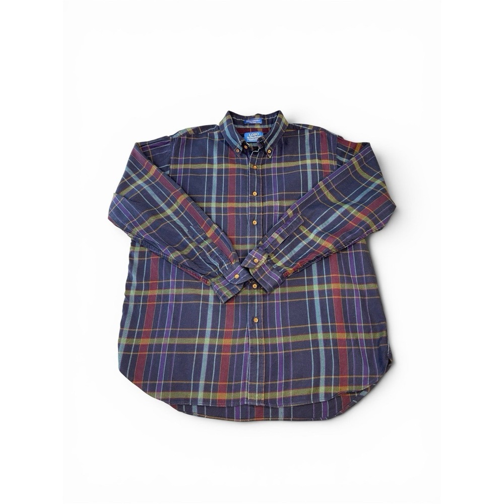 Vintage LOBO Pendleton XL Plaid Button Down Shirt Cotton Wool USA Navy Purple - Picture 3 of 8